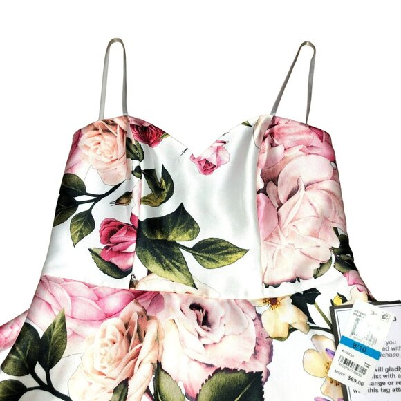 NWT WHITE FLORAL SLEEVELESS SKATER DRESS SZ 9/10 B DARLIN SHORT PARTY WOMENS - Picture 3 of 5